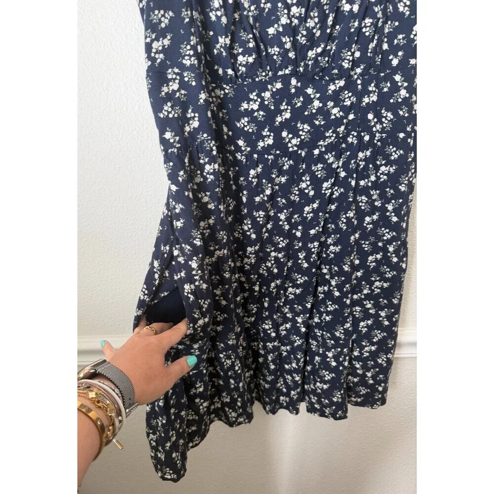 Hollister Mini Dress XL Cottagecore Smocked Boho Floral Summer Ditsy Pockets